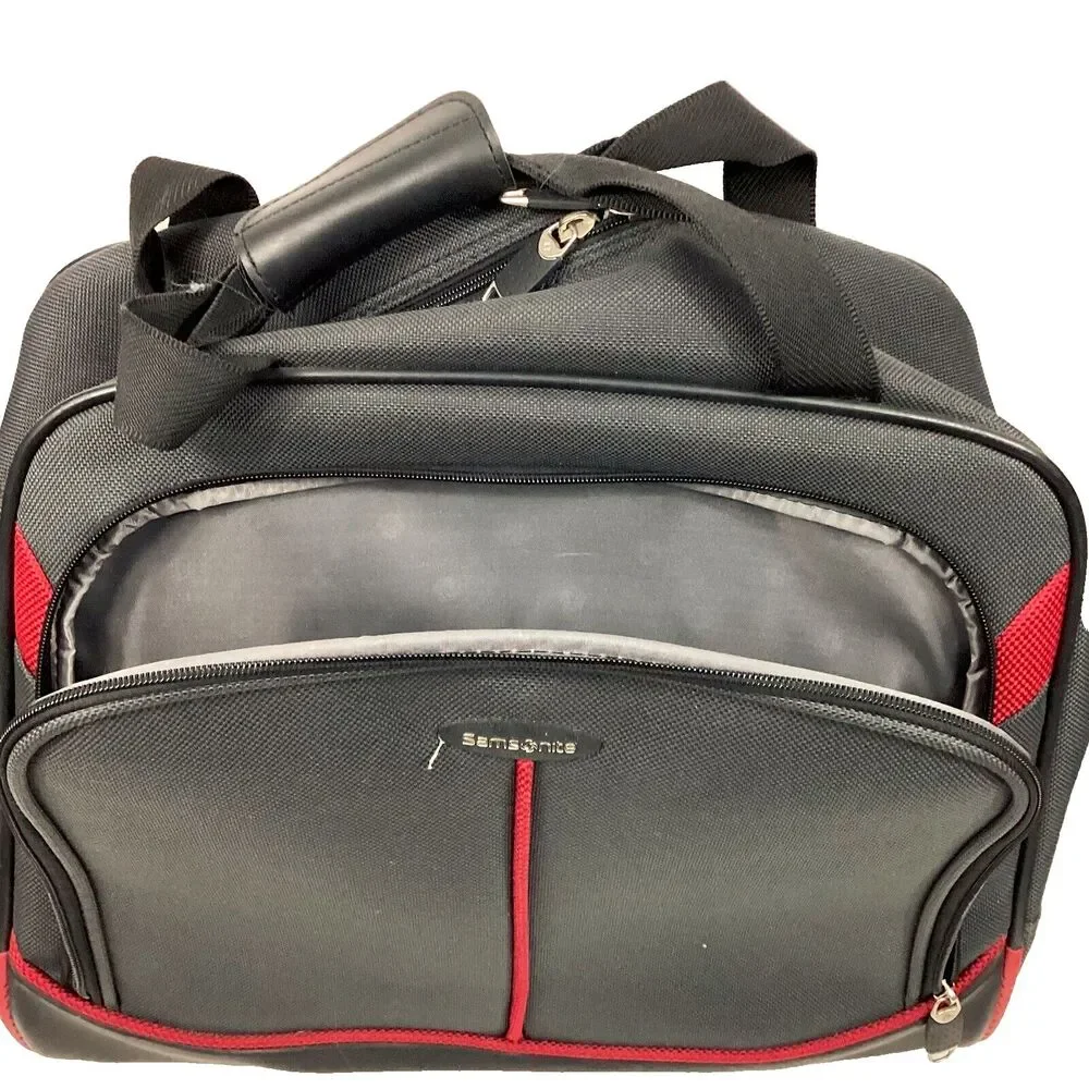 Samsonite Rolling Laptop Bag - Black/Red - Carry Handle + Pull-Along - EUC!